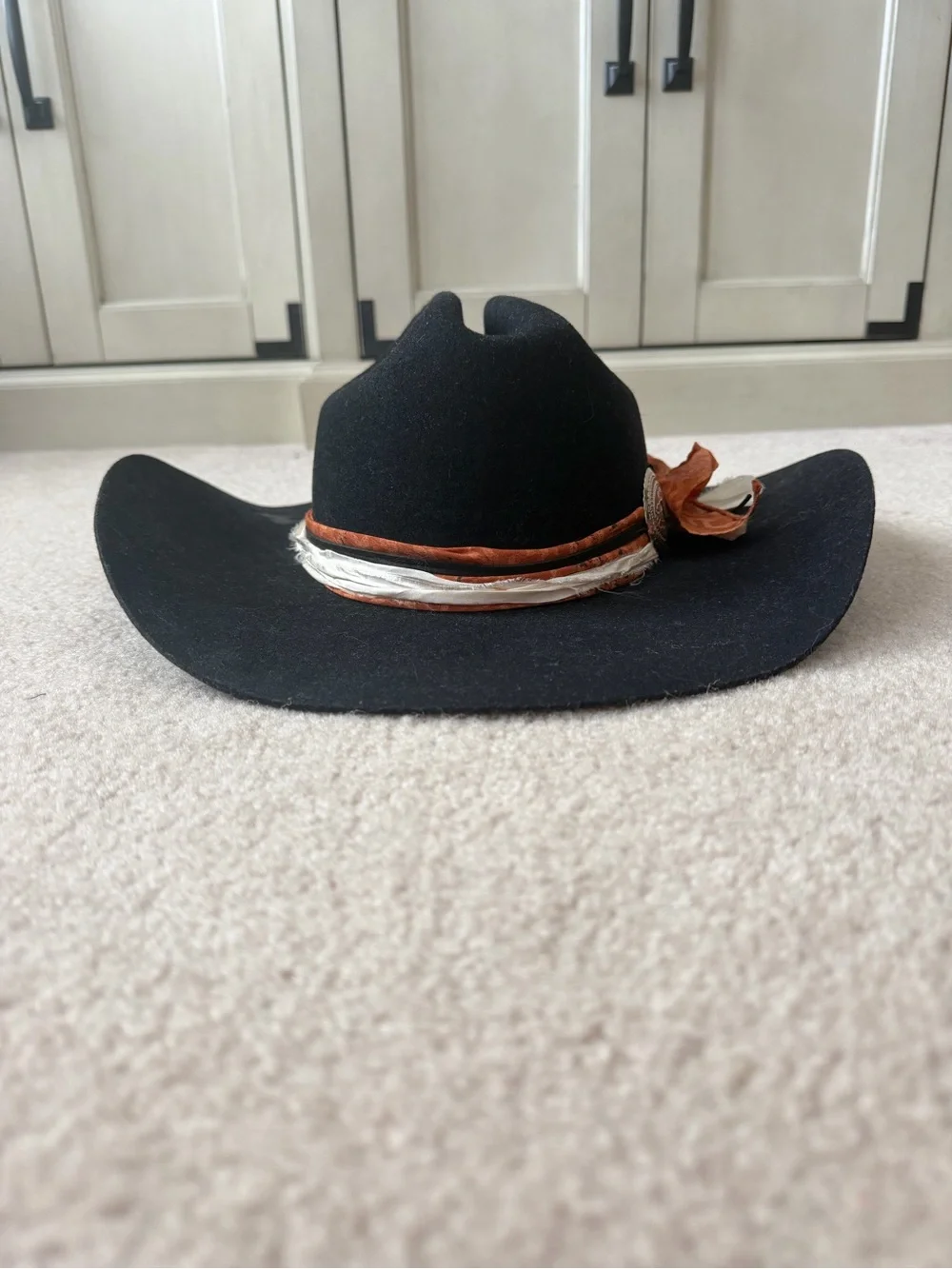 Black Western Felt Cowboy Hat with Brown & Cream Band